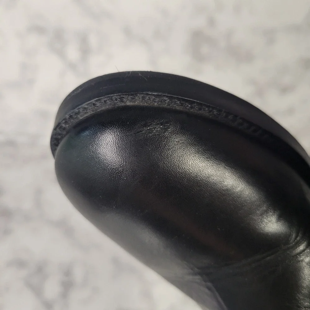 Tory Burch Black Quilted Leather Riding Boots Rear Zip Gold Logo 6.5M